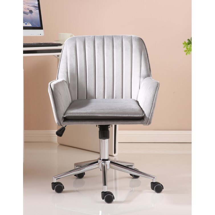 Grey velvet office chair with online arms